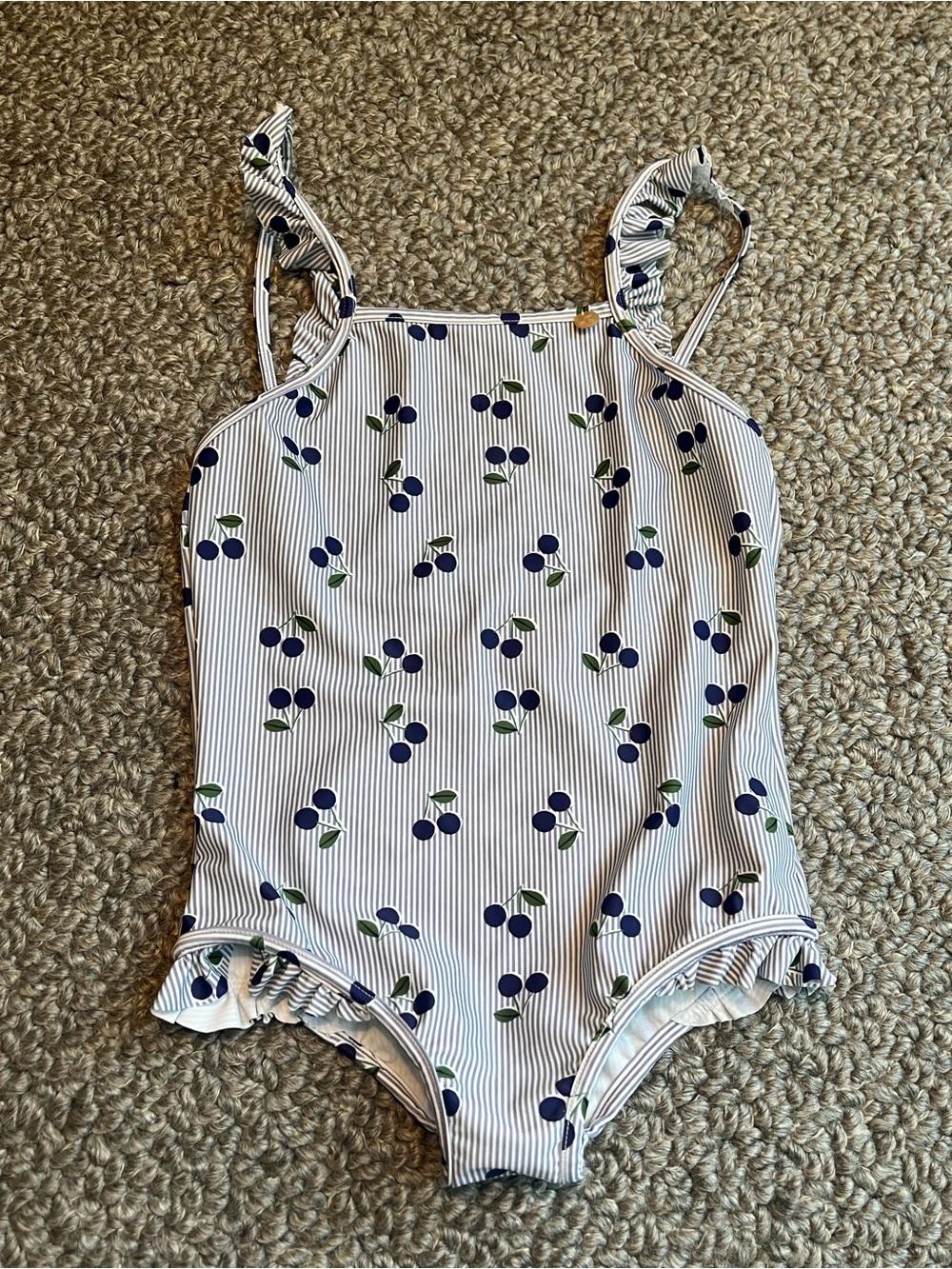 Girls' Blue Cherry Print One-Piece Swimsuit